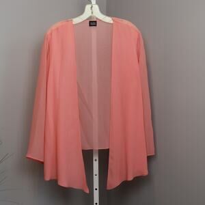 Eileen Fisher Coral Silk Open Cardigan L Sheer